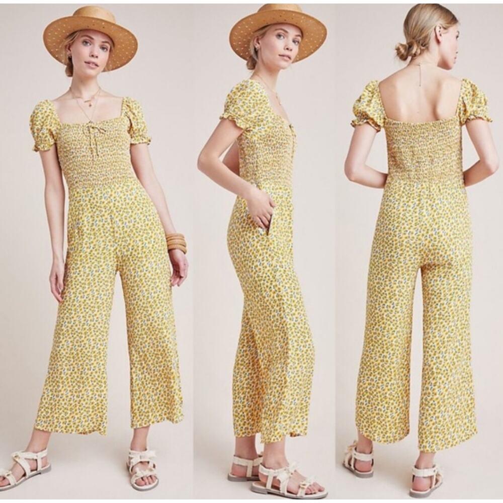 Anthropologie Faithfull The Brand Laszlo Smocked Jumpsuit